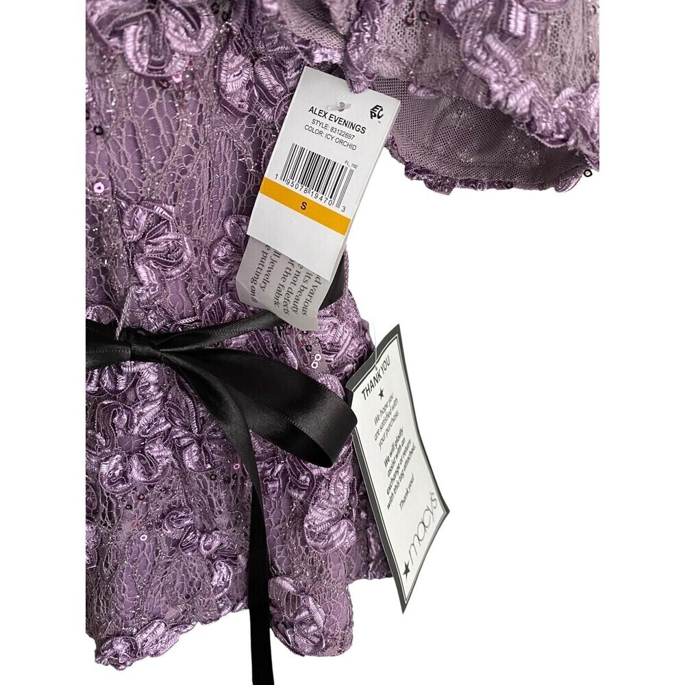 Alex Evenings Blouse Womens Small Purple Lace Cold Shoulder Floral Sequin Top - Picture 4 of 7